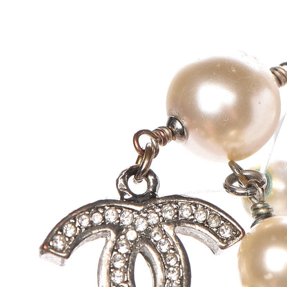Chanel Crystal Pearl CC Long Necklace Silver 8 of 19