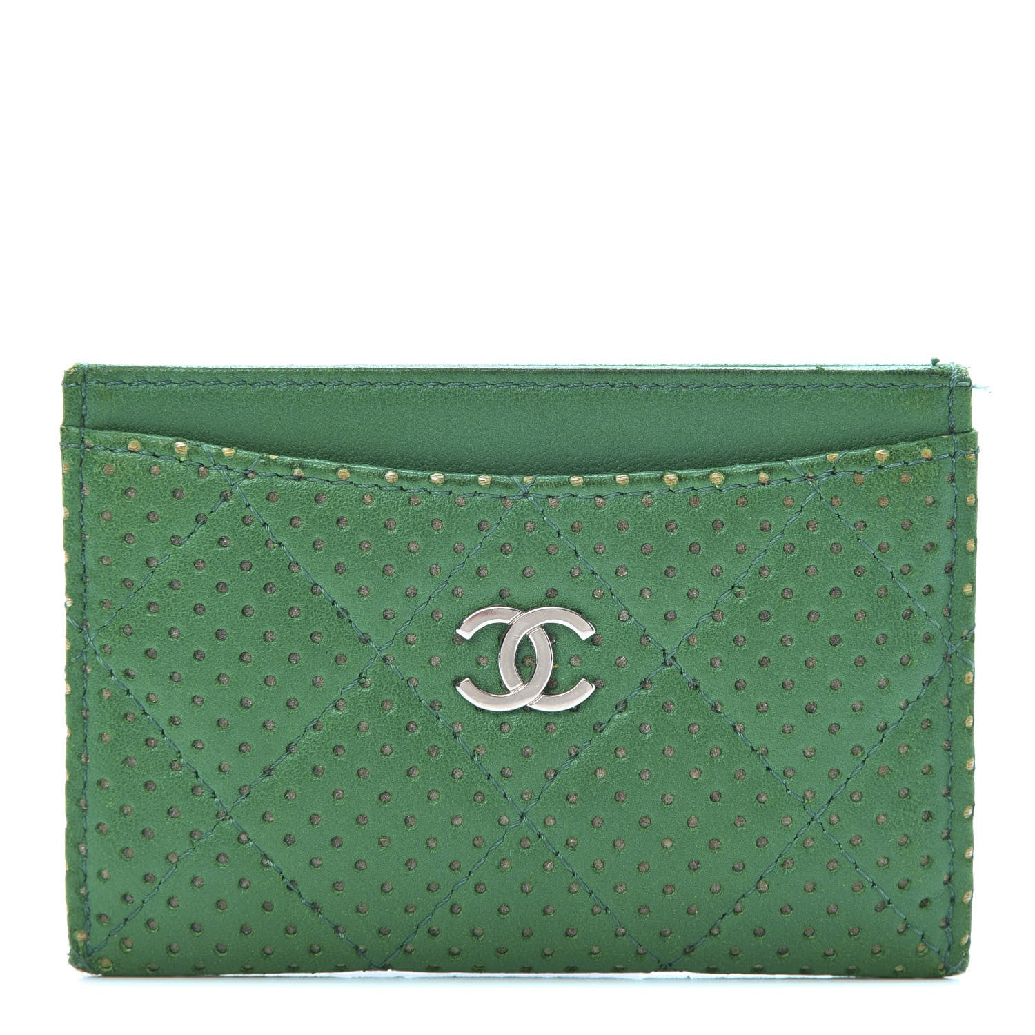 Chanel Perforated Lambskin Quilted Card Holder Green 1 of 12