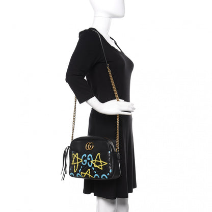 Gucci Calfskin Matelasse GucciGhost Medium GG Marmont Chain Shoulder Bag Black New Acquamarine 2 of 10
