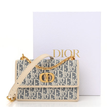 Christian Dior Oblique Chambray Raffia Effect Smooth Calfskin Mini Miss Caro Bag Blue Light Biscuit 11 of 11