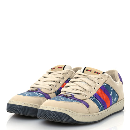 Gucci Calfskin Lame GG Monogram Web Womens Screener Sneakers 39.5 Blue Silver Dusty Milk Shine Purple 4 of 12