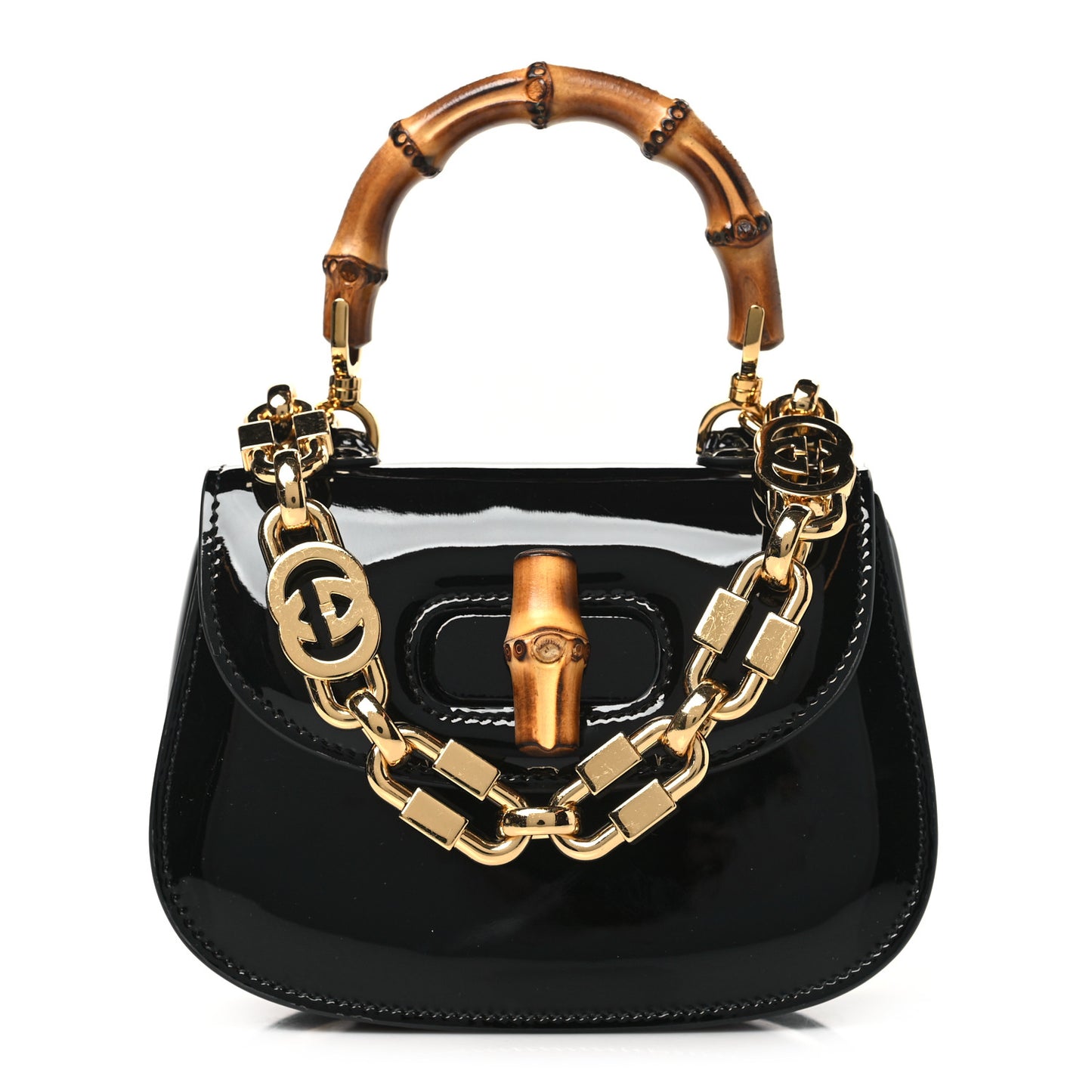 Patent Crystal Mini Bamboo 1947 Top Handle Chain Bag Black