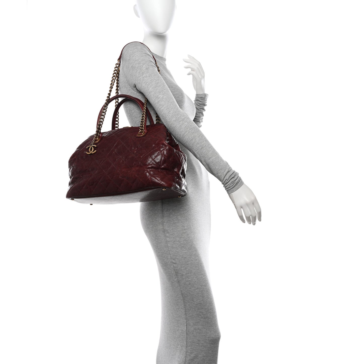 Glazed Caviar Quilted Small Shiva Tote Burgundy