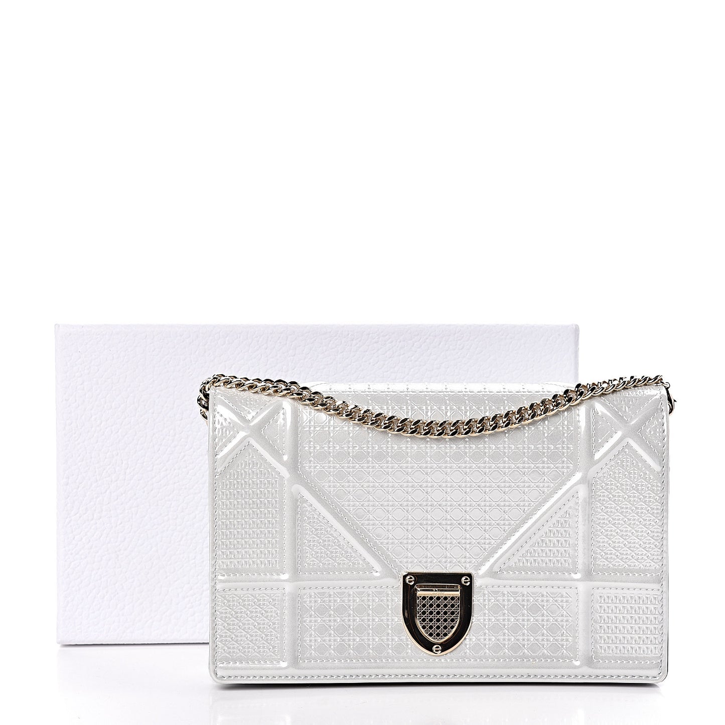 Patent Micro-Cannage Diorama Wallet on Chain Pouch White