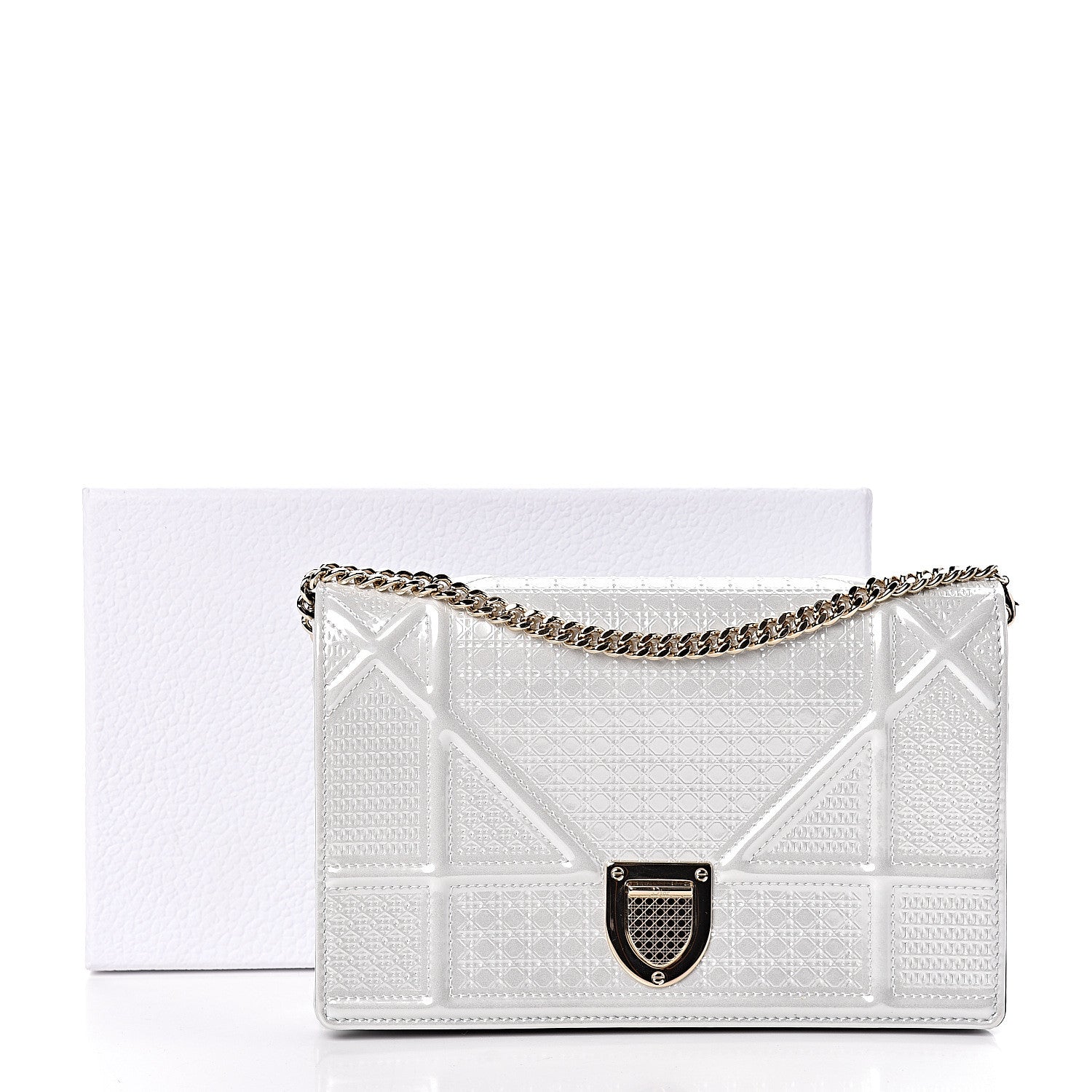 Christian Dior Patent Micro-Cannage Diorama Wallet on Chain Pouch White 16 of 16