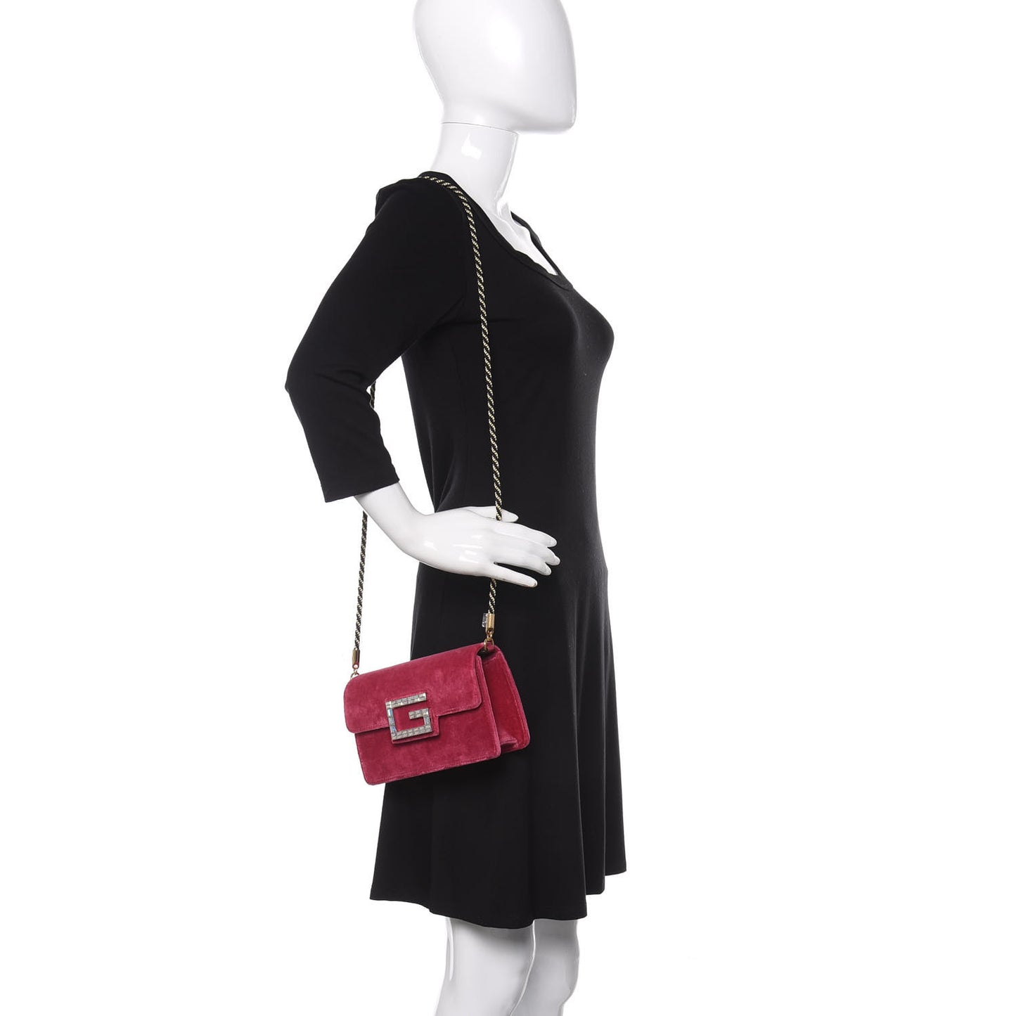 Velvet Crystal Square G Shoulder Bag Light Raspberry Rose