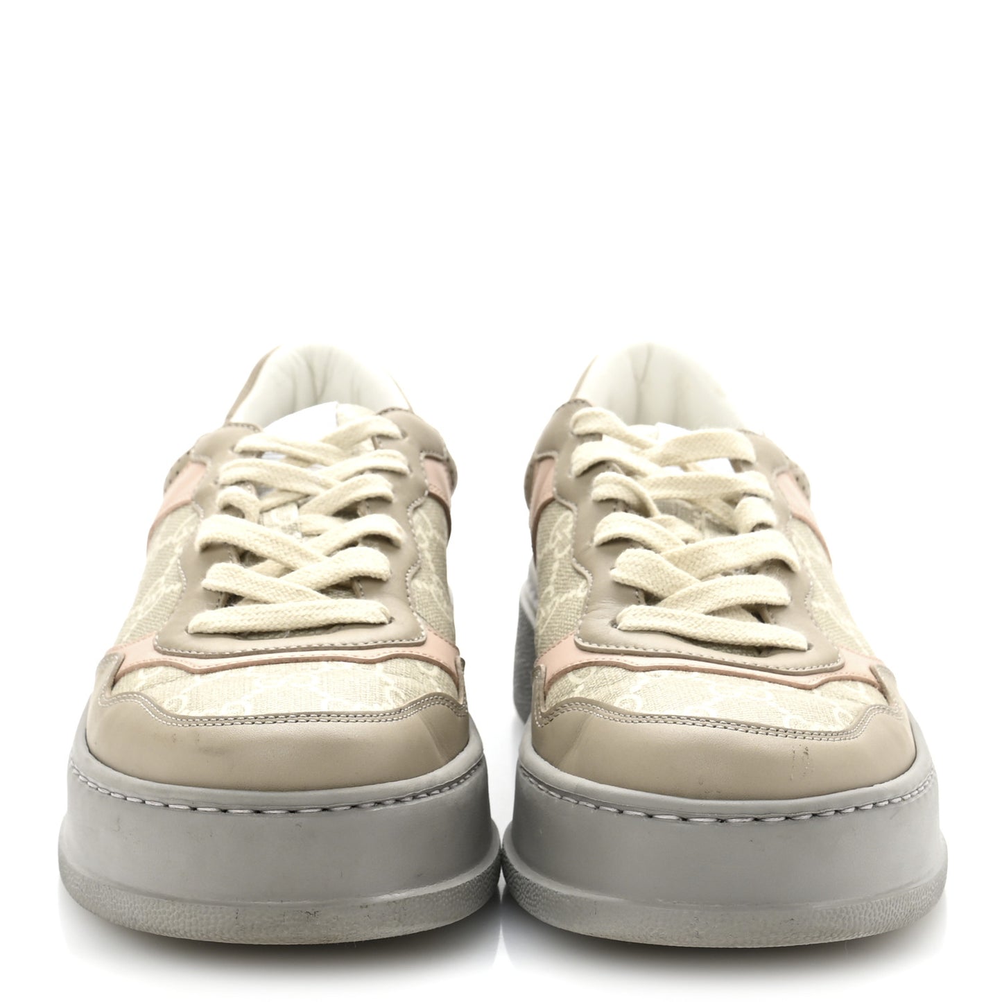 Calfskin GG Supreme Monogram Perforated Womens Platform 55mm Sneakers 38 Apricot Pink Beige Grey