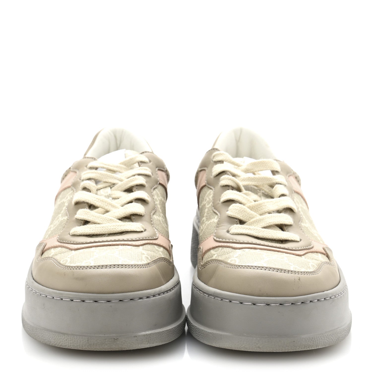 Gucci Calfskin GG Supreme Monogram Perforated Womens Platform 55mm Sneakers 38 Apricot Pink Beige Grey 3 of 8