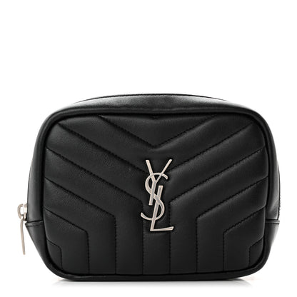 Saint Laurent Lambskin Y Quilted Monogram Loulou Cosmetic Case Black 1 of 10