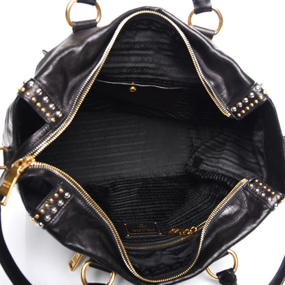 Prada Glace Calf Studded Tote Nero Black 4 of 10