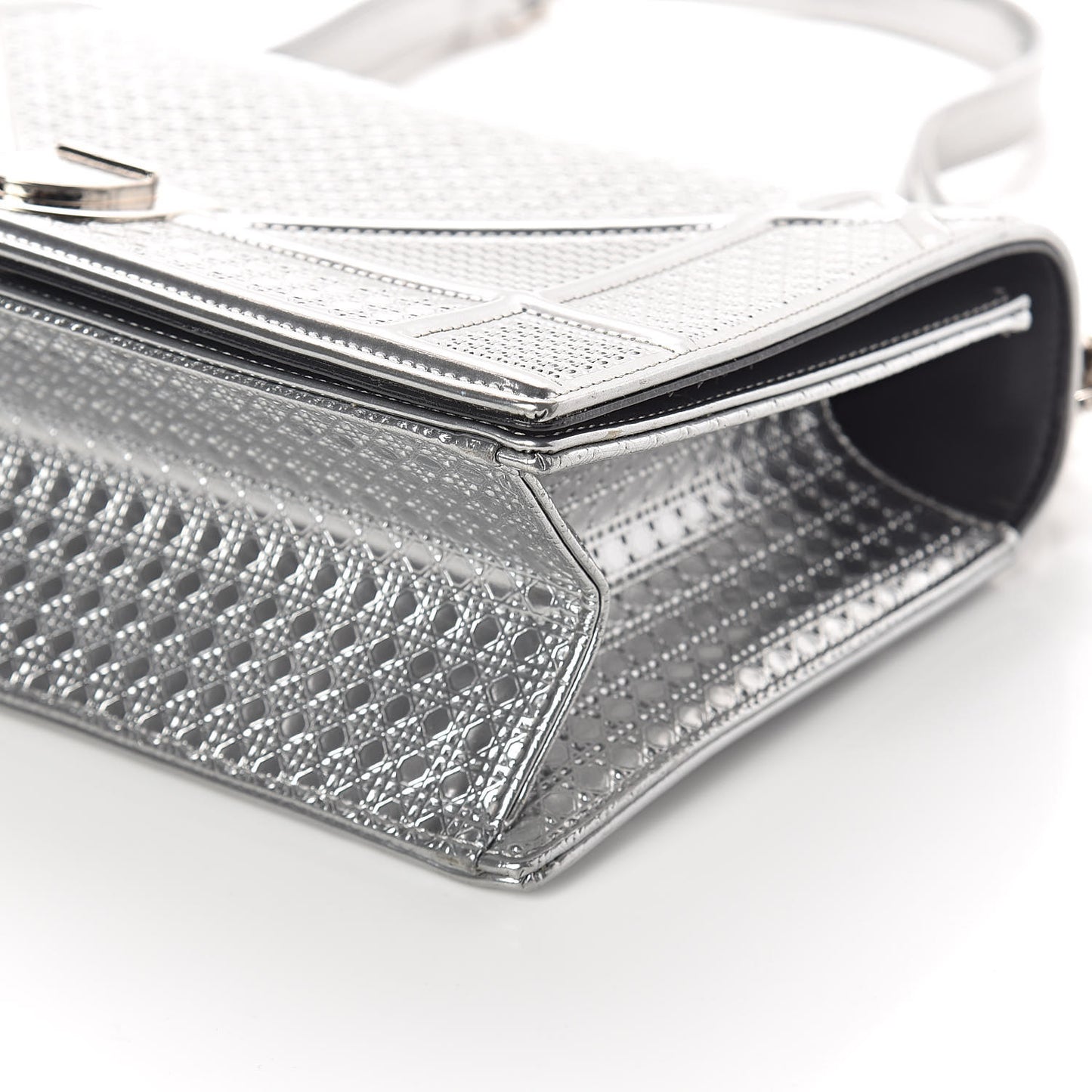 Metallic Patent Micro-Cannage Medium Diorama Flap Bag Silver