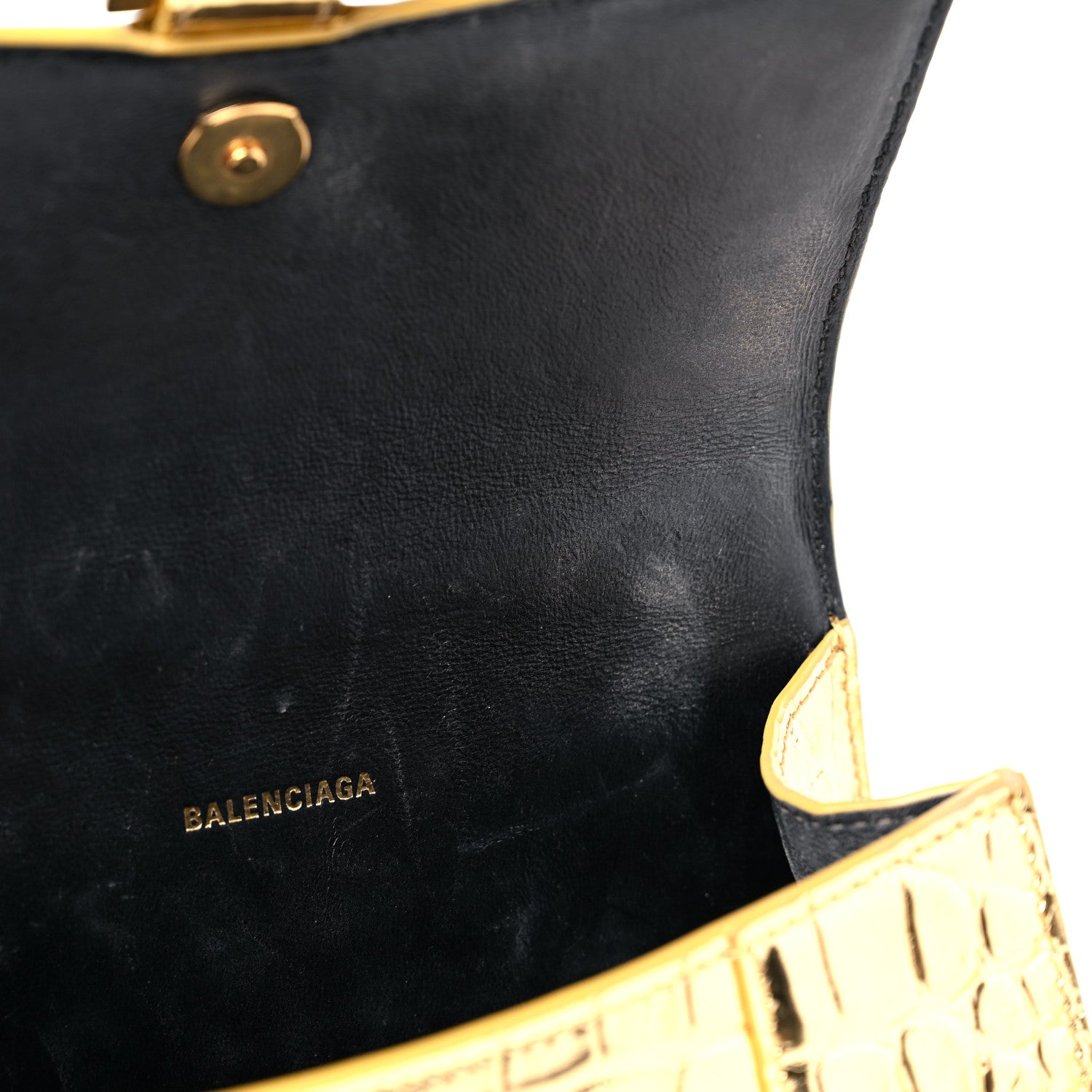 Balenciaga Metallic Calfskin Crocodile Embossed Hourglass Top Handle Bag XS Gold 9 of 13