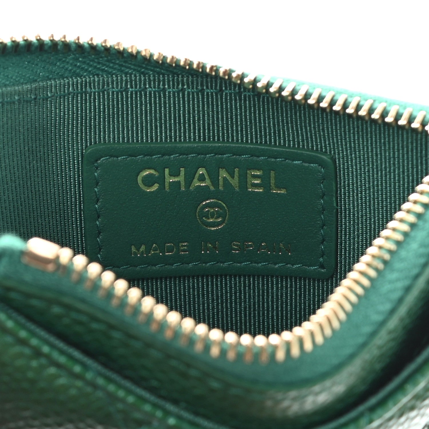 Chanel Metallic Caviar Quilted CC Zip Card Holder Green 6 of 10