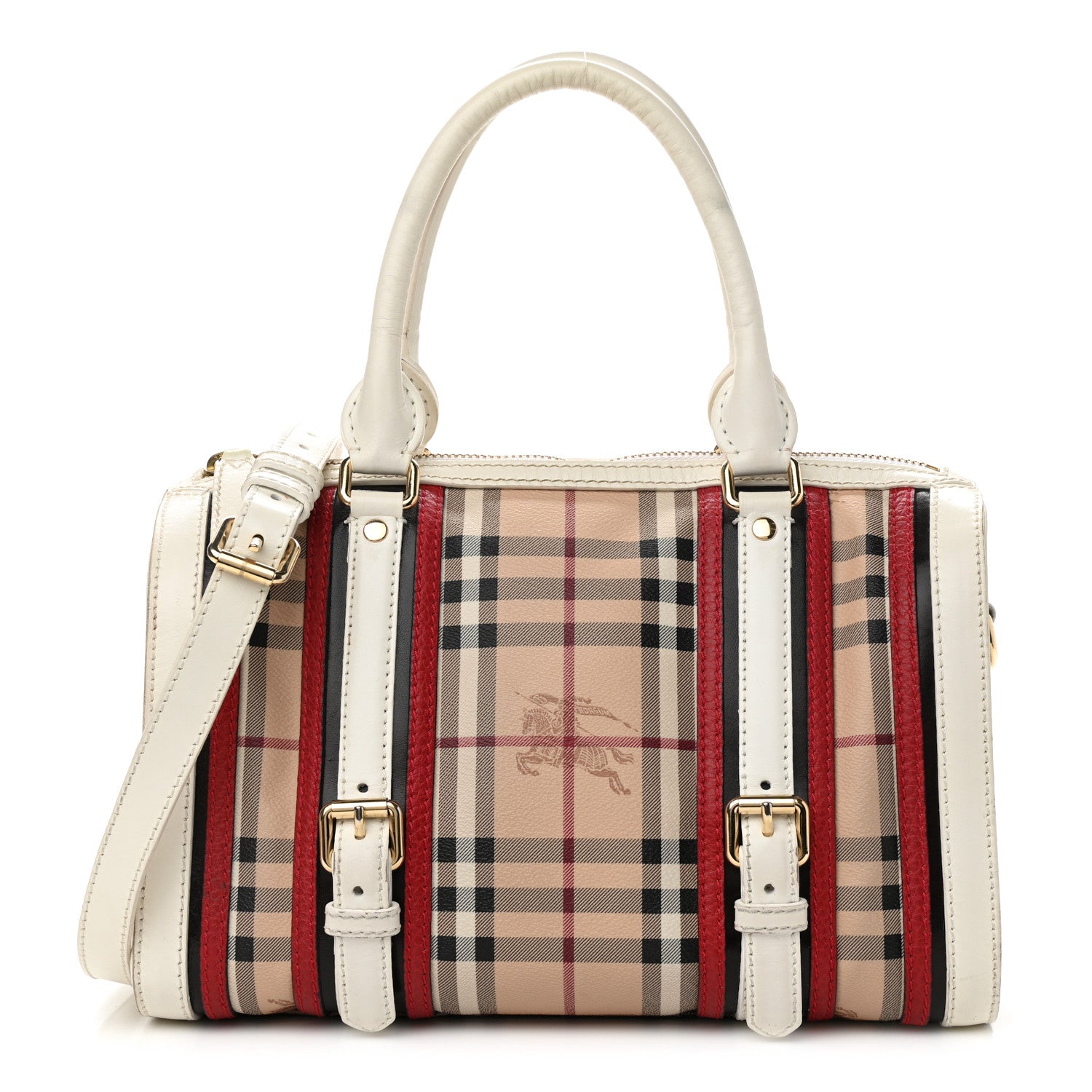 Burberry Haymarket Check Medium Alchester Bowling Bag White Military Red 1 of 16