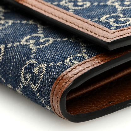 Gucci New Denim GG Monogram Jackie 1961 Chain Wallet Blue Tea Cuir 8 of 8