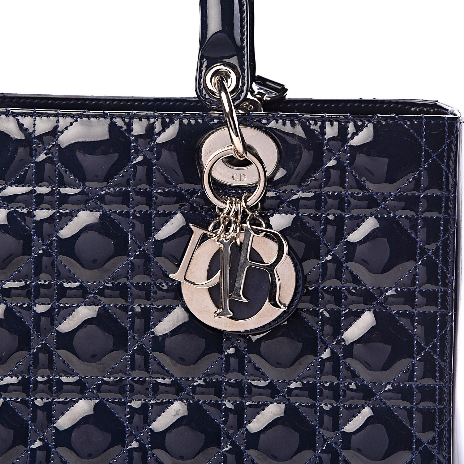 Christian Dior Patent Cannage Large Lady Dior Navy Blue 10 of 11