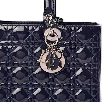 Christian Dior Patent Cannage Large Lady Dior Navy Blue 10 of 11