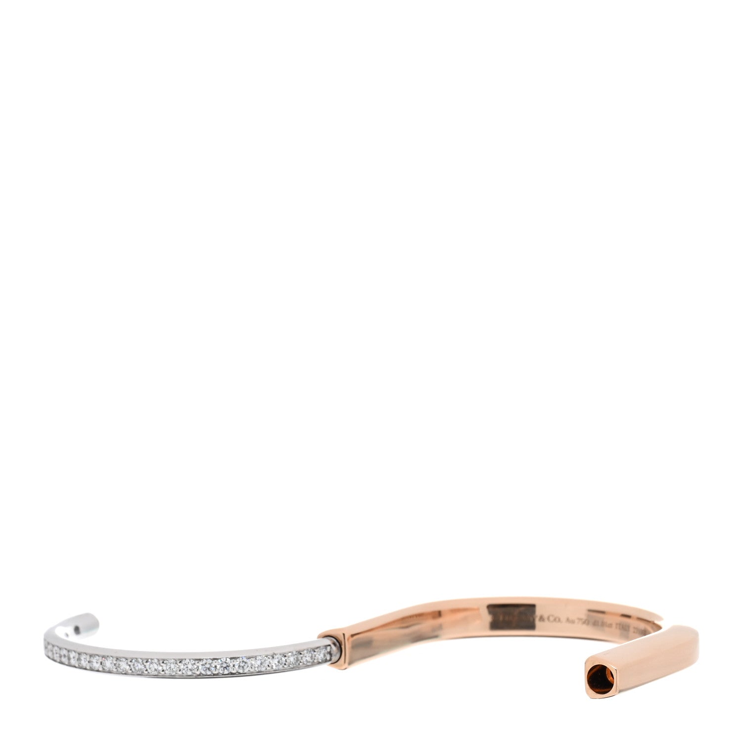 Tiffany 18K Yellow White Gold Diamond Tiffany Lock Half Pave Bangle Bracelet 4 of 5