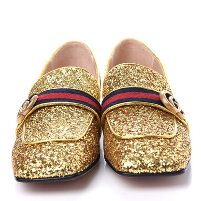 Gucci Glitter Web Peyton Loafers 41 Gold 5 of 12