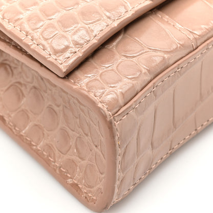 Balenciaga Shiny Calfskin Crocodile Embossed Hourglass Chain Bag Nude Beige 12 of 20