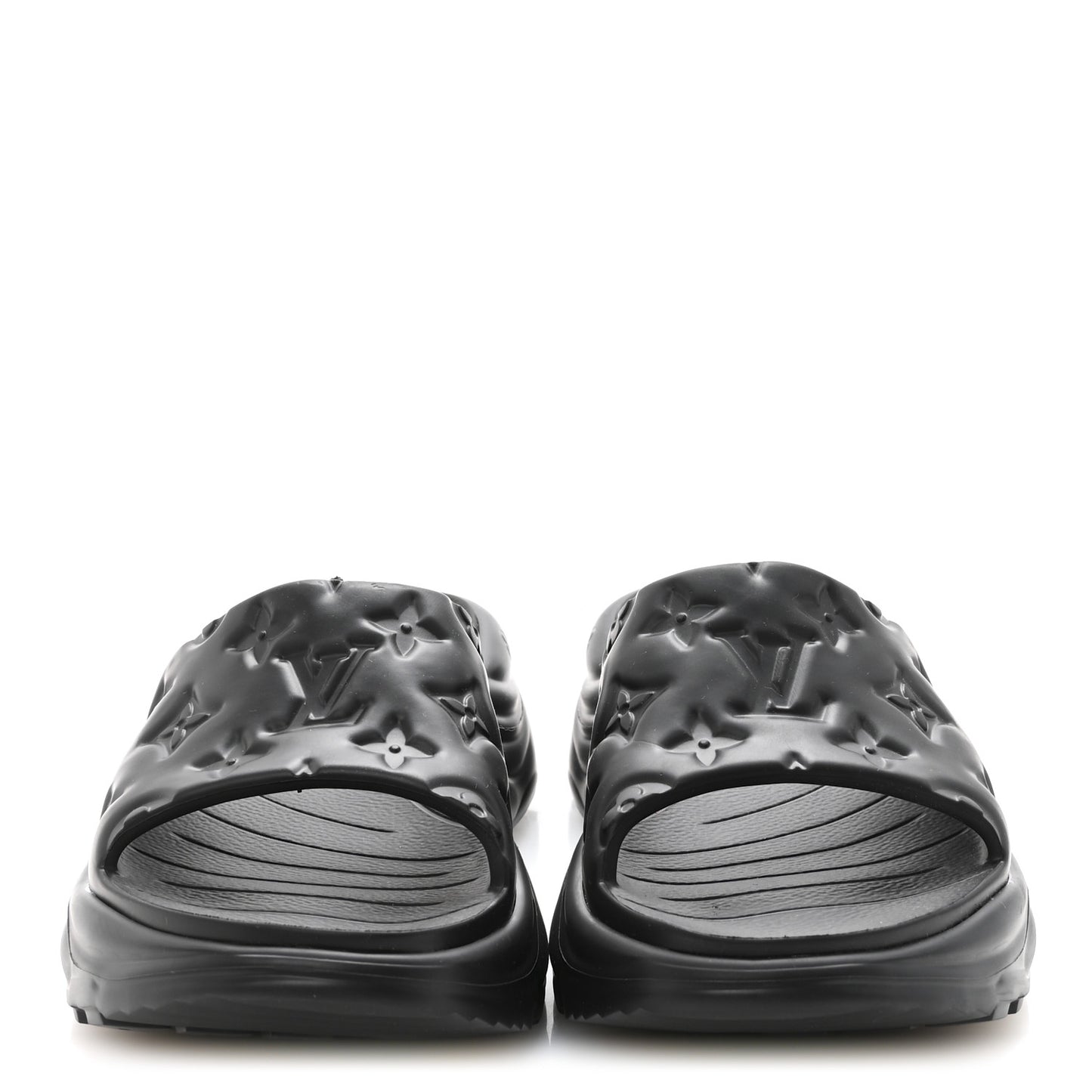 Rubber Embossed Monogram Pool 55 Flat Comfort Mule 37 Black