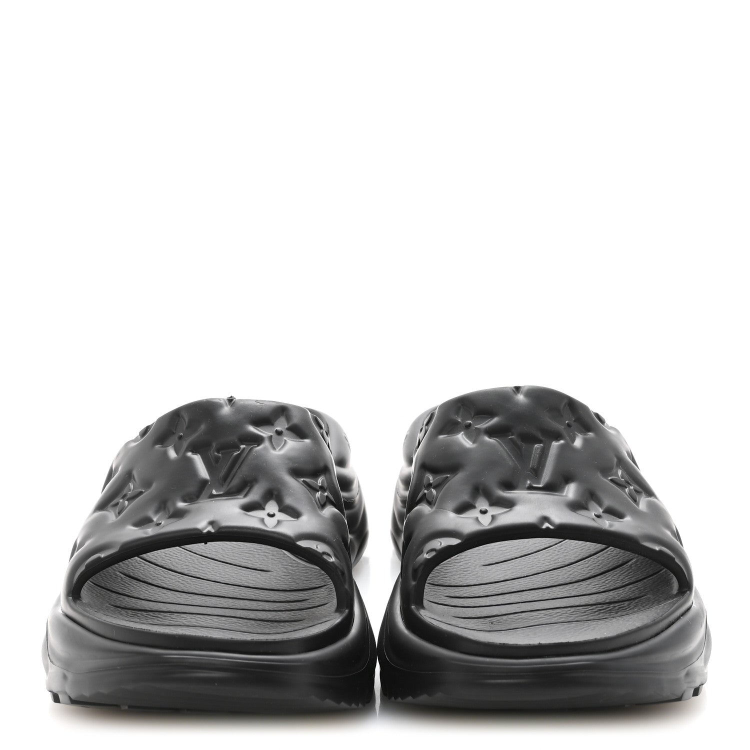 Louis Vuitton Rubber Embossed Monogram Pool 55 Flat Comfort Mule 37 Black 3 of 8