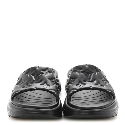 Louis Vuitton Rubber Embossed Monogram Pool 55 Flat Comfort Mule 37 Black 3 of 8