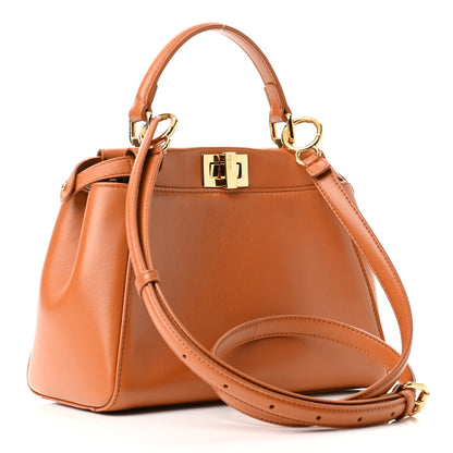 Fendi Nappa Vitello Century Gingham Embossed Mini Peekaboo Iconic Satchel Brandy White Black 3 of 10
