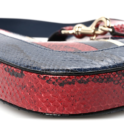 Gucci Snakeskin Web Small Jackie 1961 Hobo Rosso Ancora Blue 9 of 10