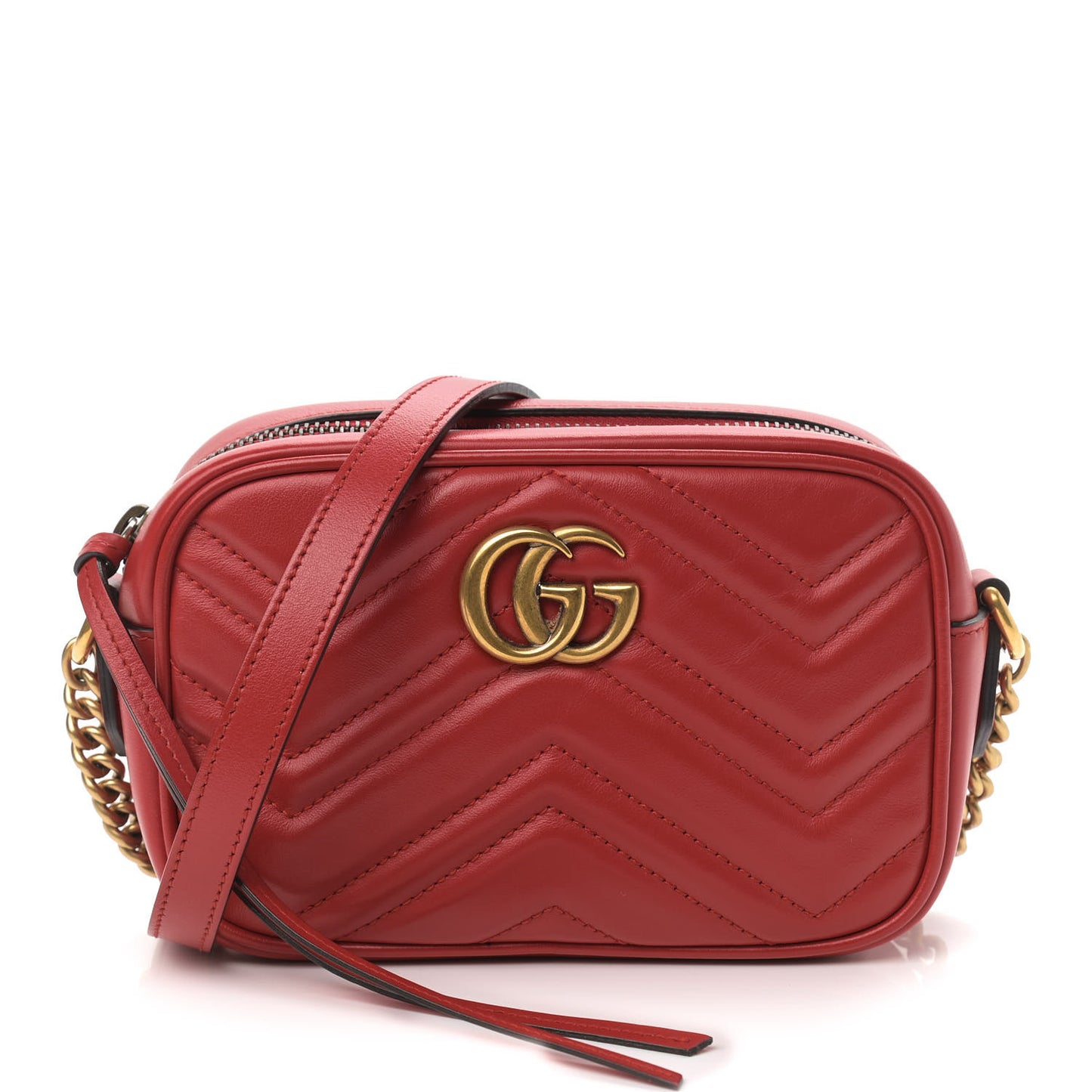 Calfskin Matelasse Mini GG Marmont Chain Shoulder Bag Hibiscus Red