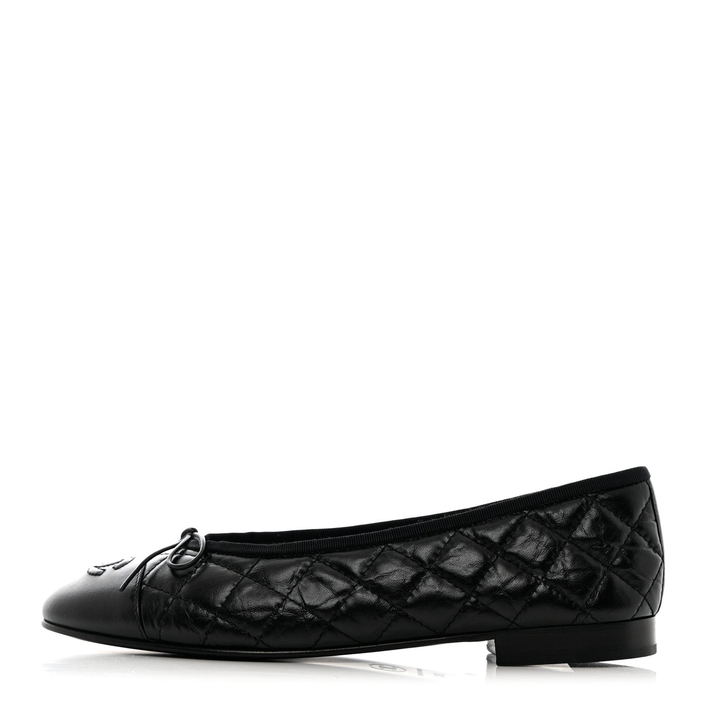Aged Calfskin Quilted CC Cap Toe Ballerina Flats 37.5 Black