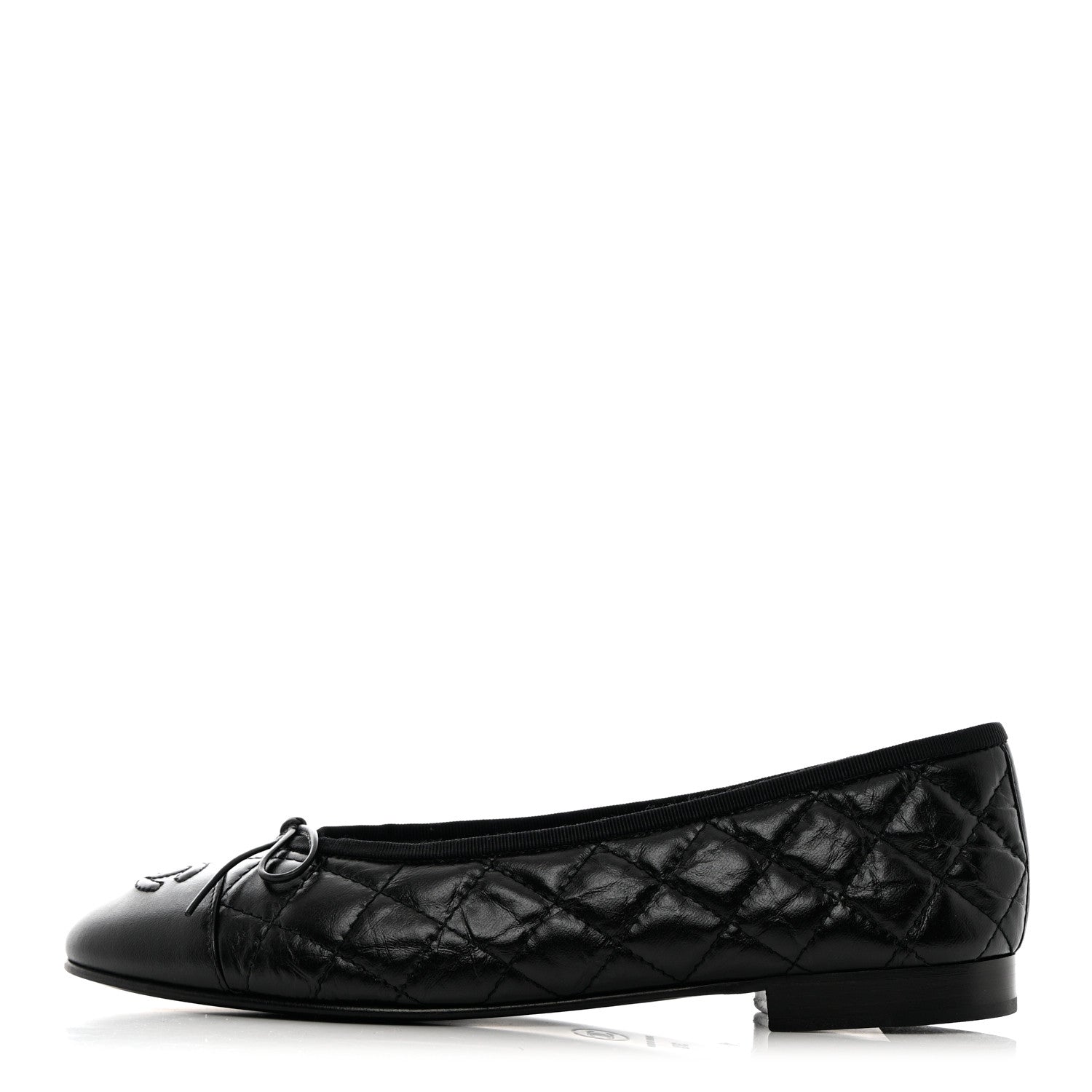 Chanel Aged Calfskin Quilted CC Cap Toe Ballerina Flats 37.5 Black 1 of 11
