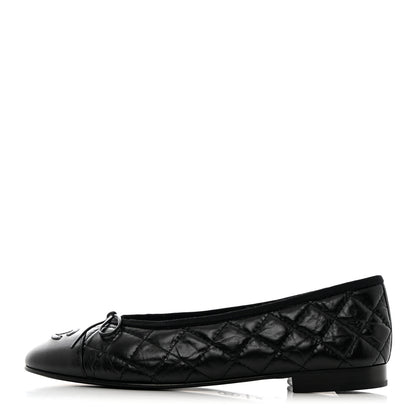 Chanel Aged Calfskin Quilted CC Cap Toe Ballerina Flats 37.5 Black 1 of 11