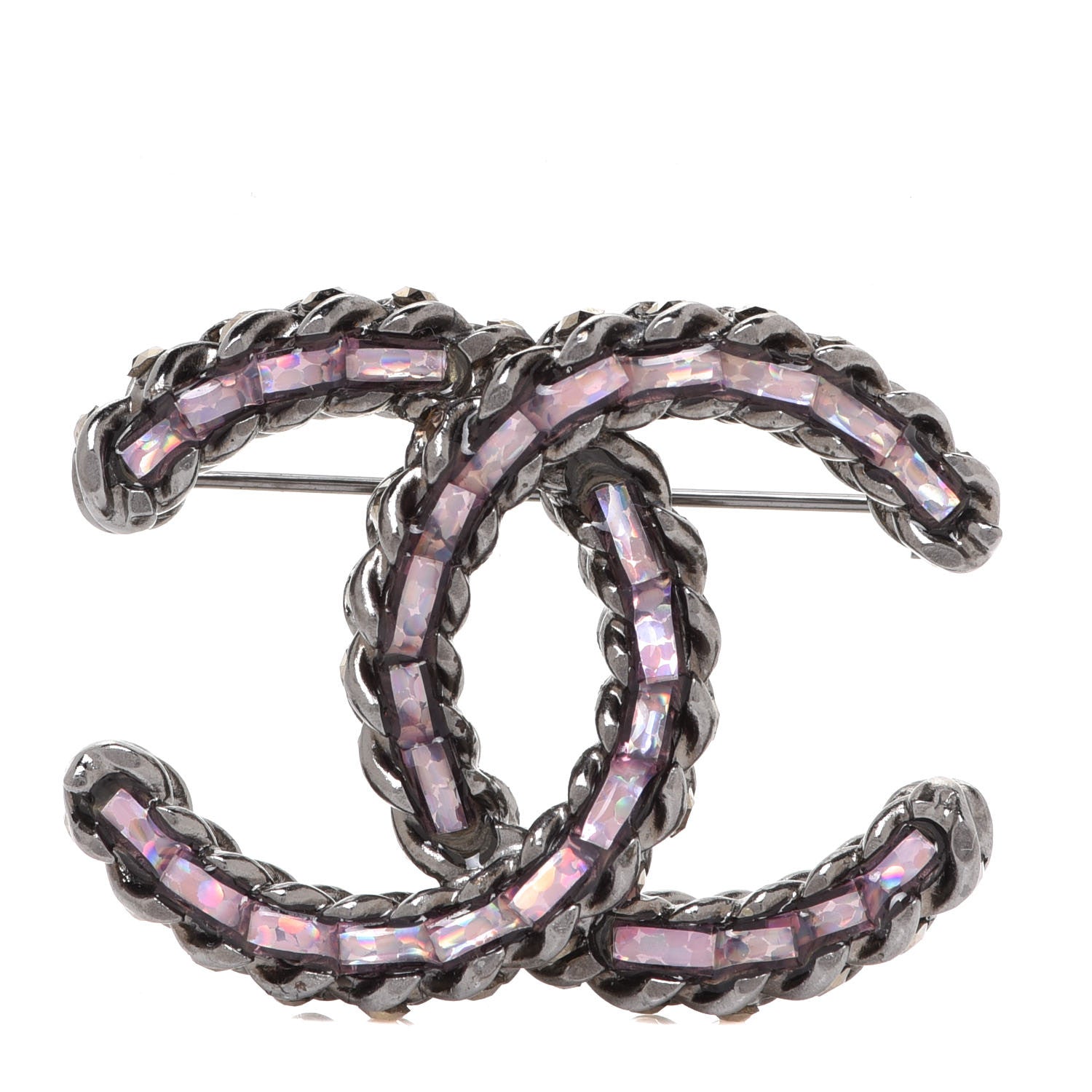 Chanel Ruthenium Enamel CC Brooch Iridescent Blue 1 of 4