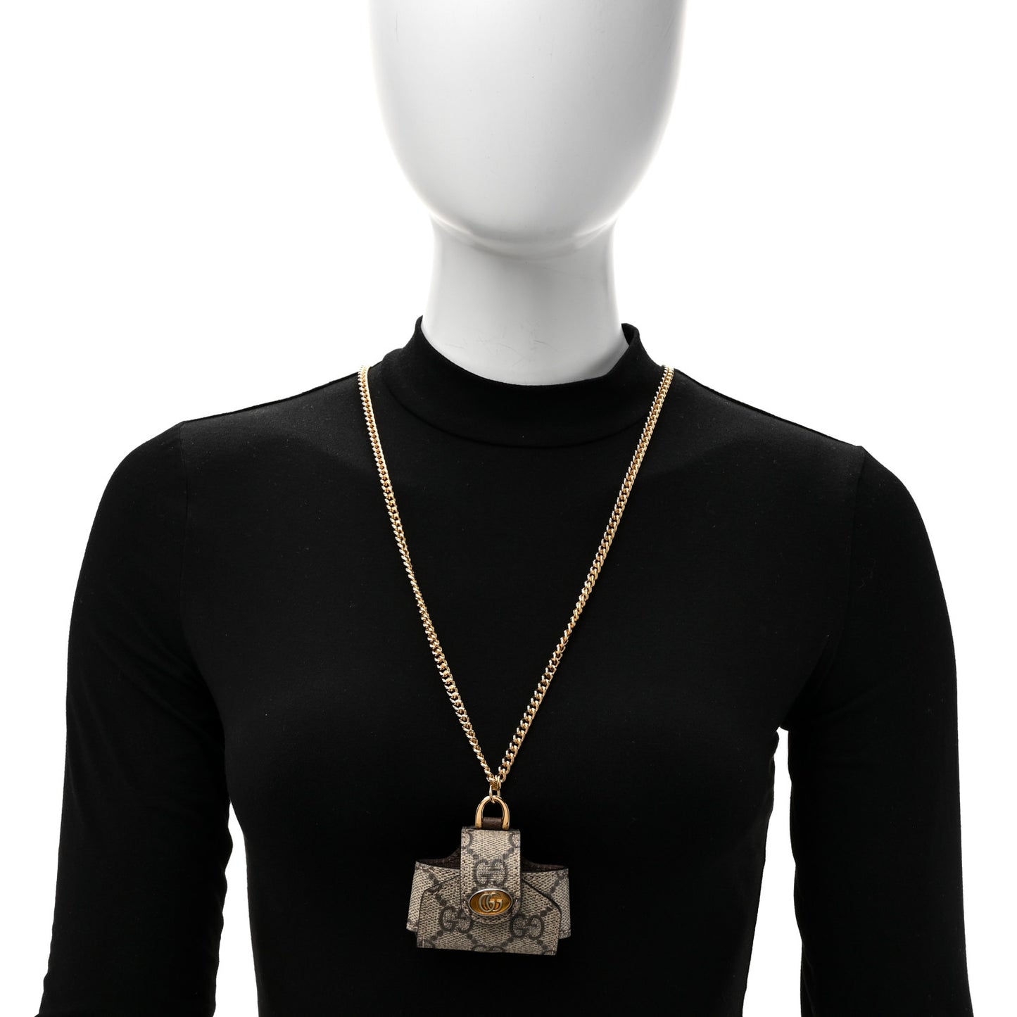 GG Supreme Monogram AirPods Case Necklace Beige Ebony