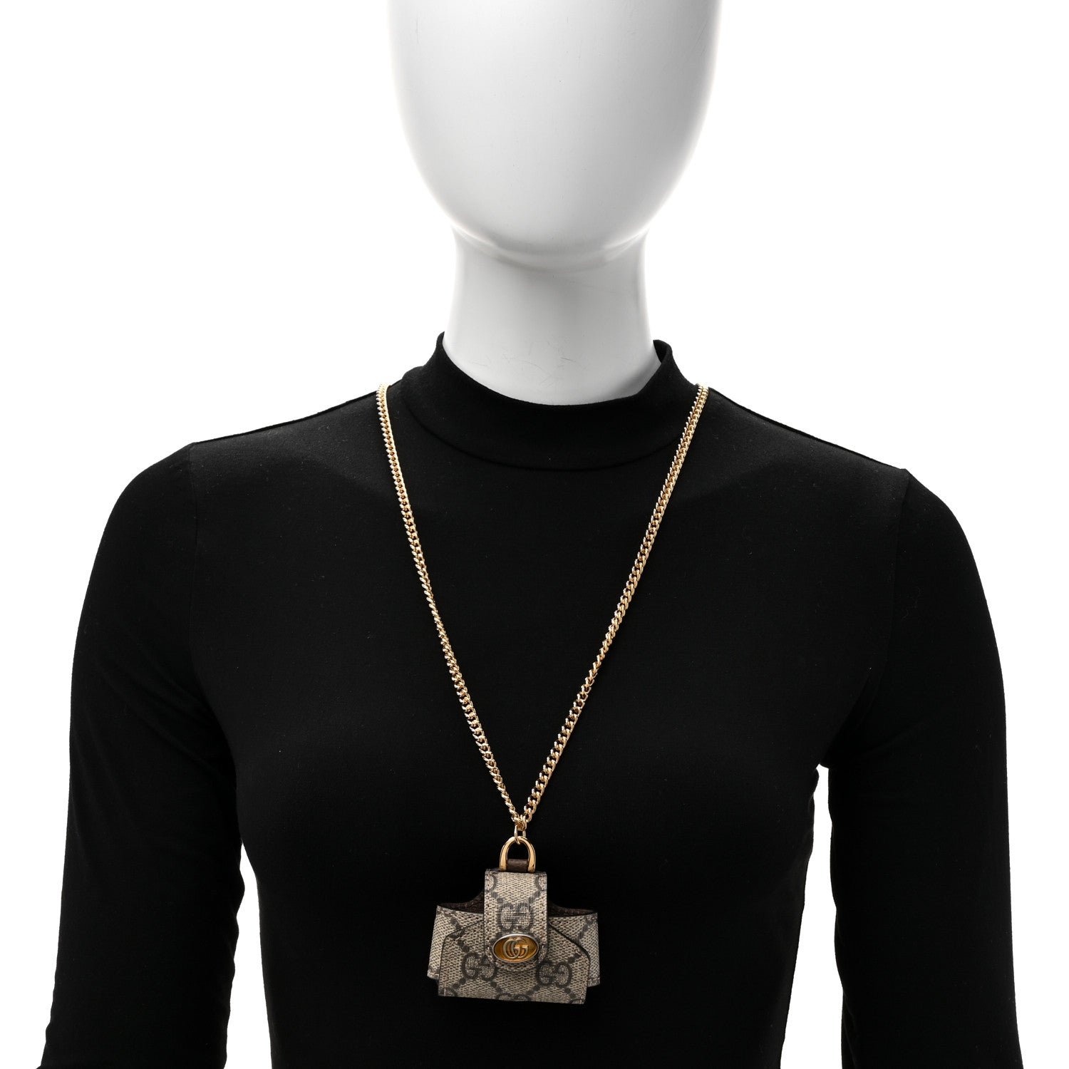 Gucci GG Supreme Monogram AirPods Case Necklace Beige Ebony 3 of 7