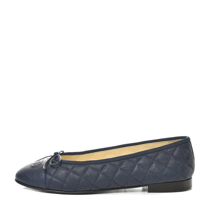 Chanel Lambskin Quilted Cap Toe Ballerina Flats 41 Navy 1 of 12