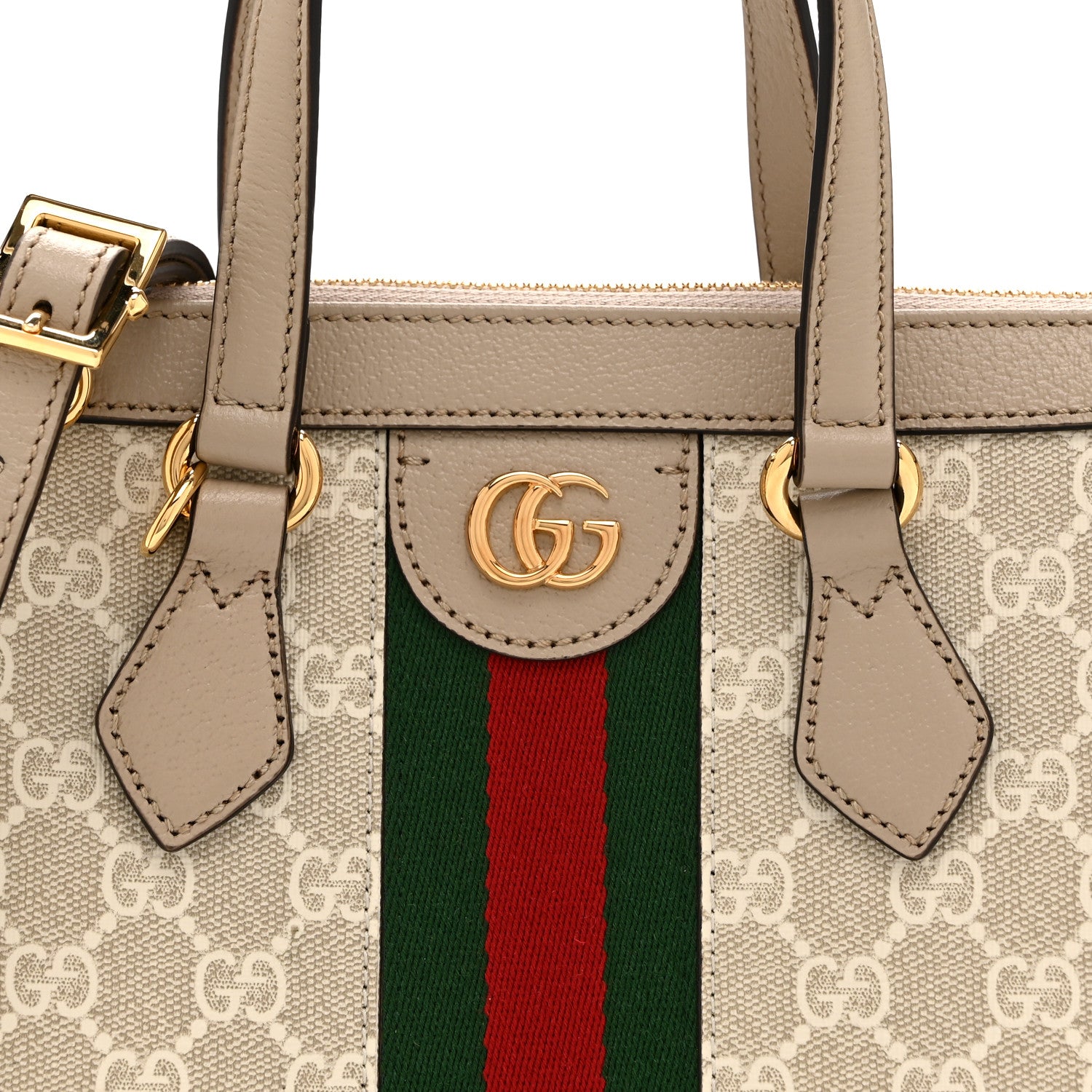 Gucci GG Supreme Monogram Textured Dollar Calfskin Web Small Ophidia Tote Bag Beige Mystic White Oatmeal 9 of 11