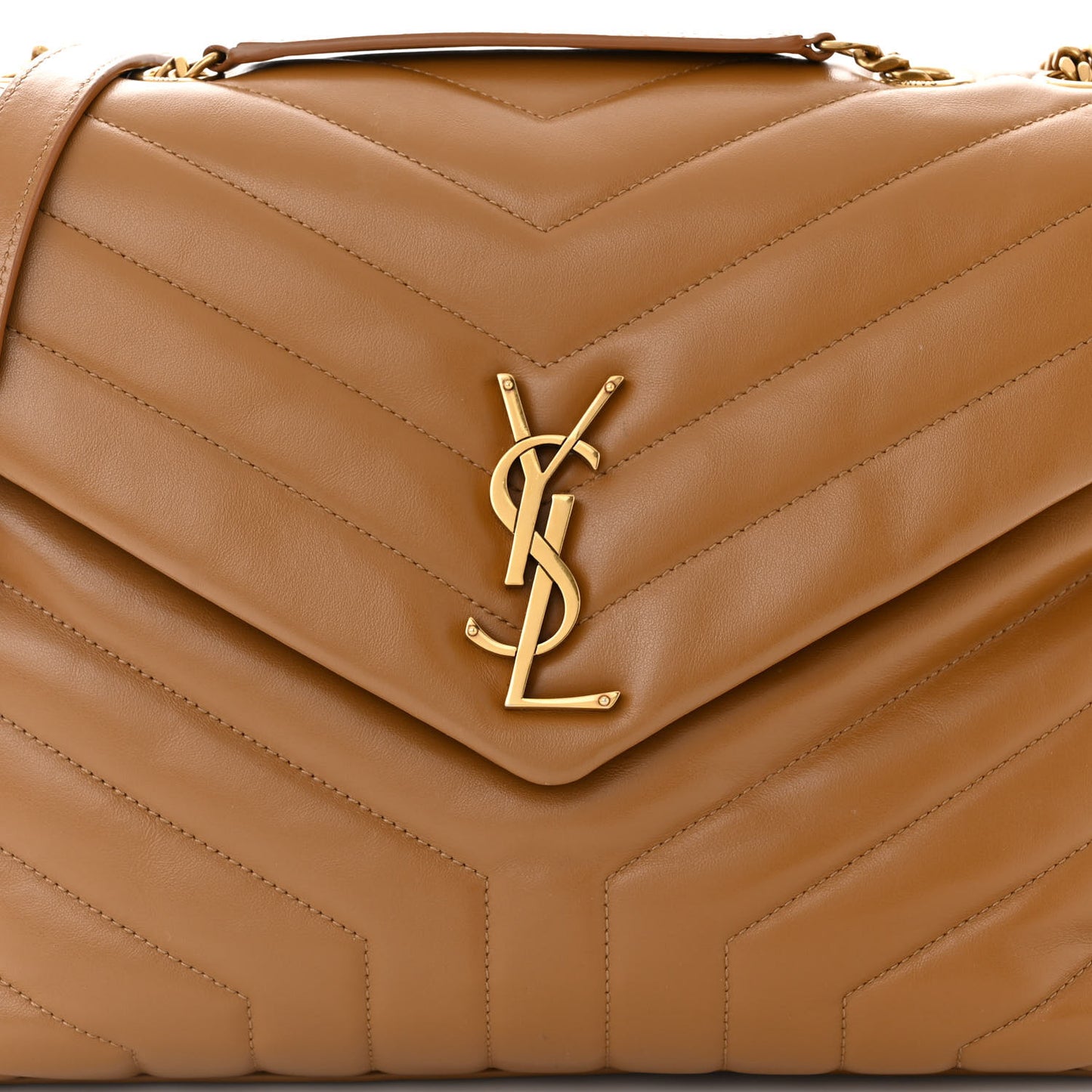 Calfskin Y Quilted Monogram Medium Loulou Chain Satchel Natural Tan