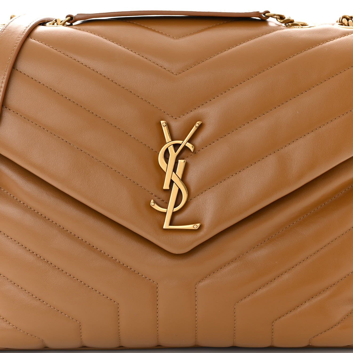 Saint Laurent Calfskin Y Quilted Monogram Medium Loulou Chain Satchel Natural Tan 8 of 10