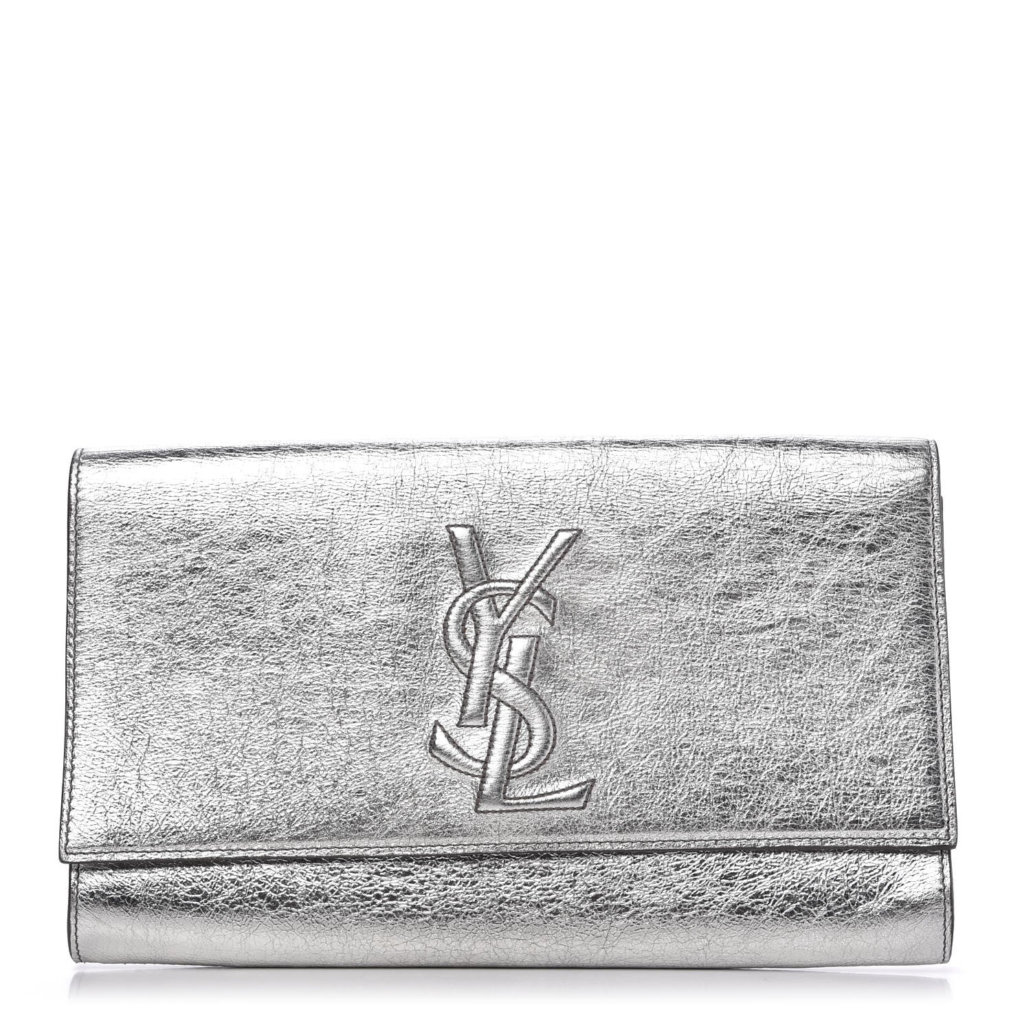 Saint Laurent Metallic Calfskin Monogram Large Belle De Jour Clutch Silver 1 of 9
