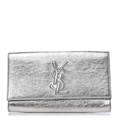 Saint Laurent Metallic Calfskin Monogram Large Belle De Jour Clutch Silver 1 of 9