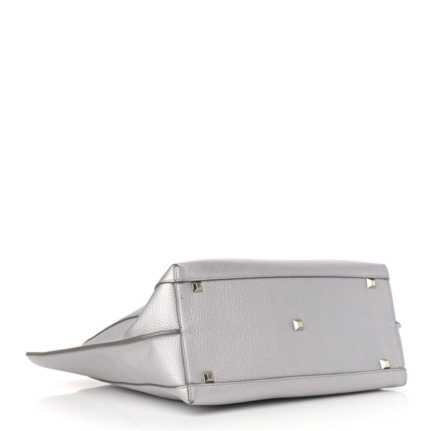 Metallic Grained Calfskin Medium Top Zip Tote Spike Silver