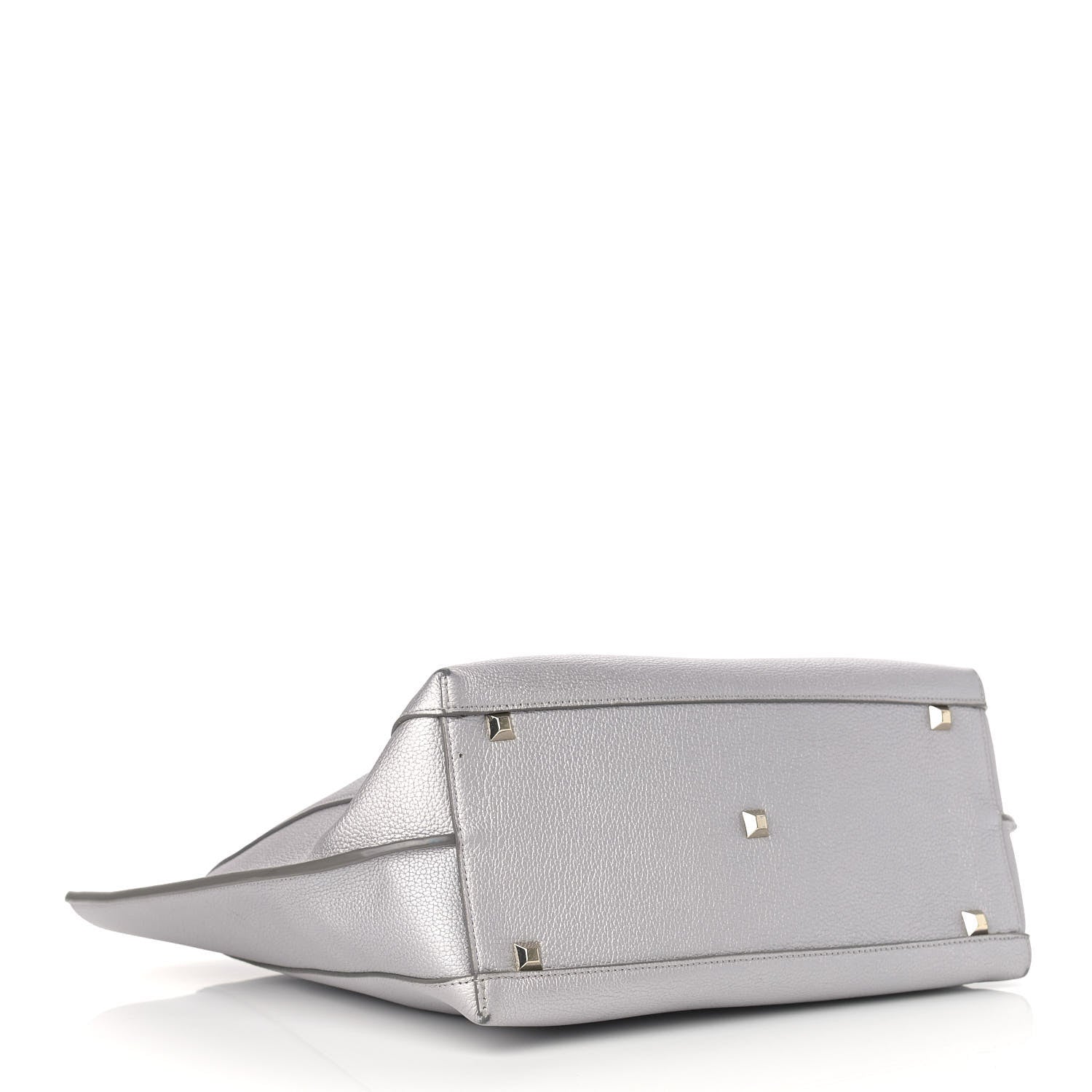 MCM Metallic Grained Calfskin Medium Top Zip Tote Spike Silver 4 of 13