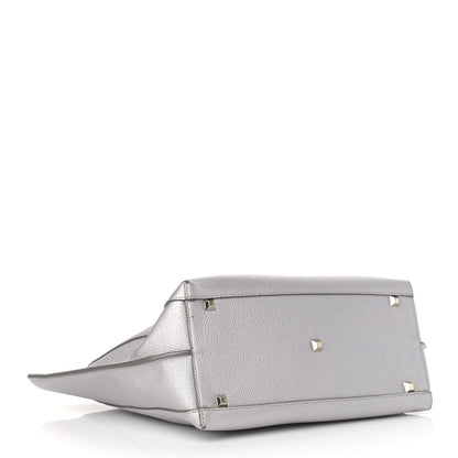 MCM Metallic Grained Calfskin Medium Top Zip Tote Spike Silver 4 of 13