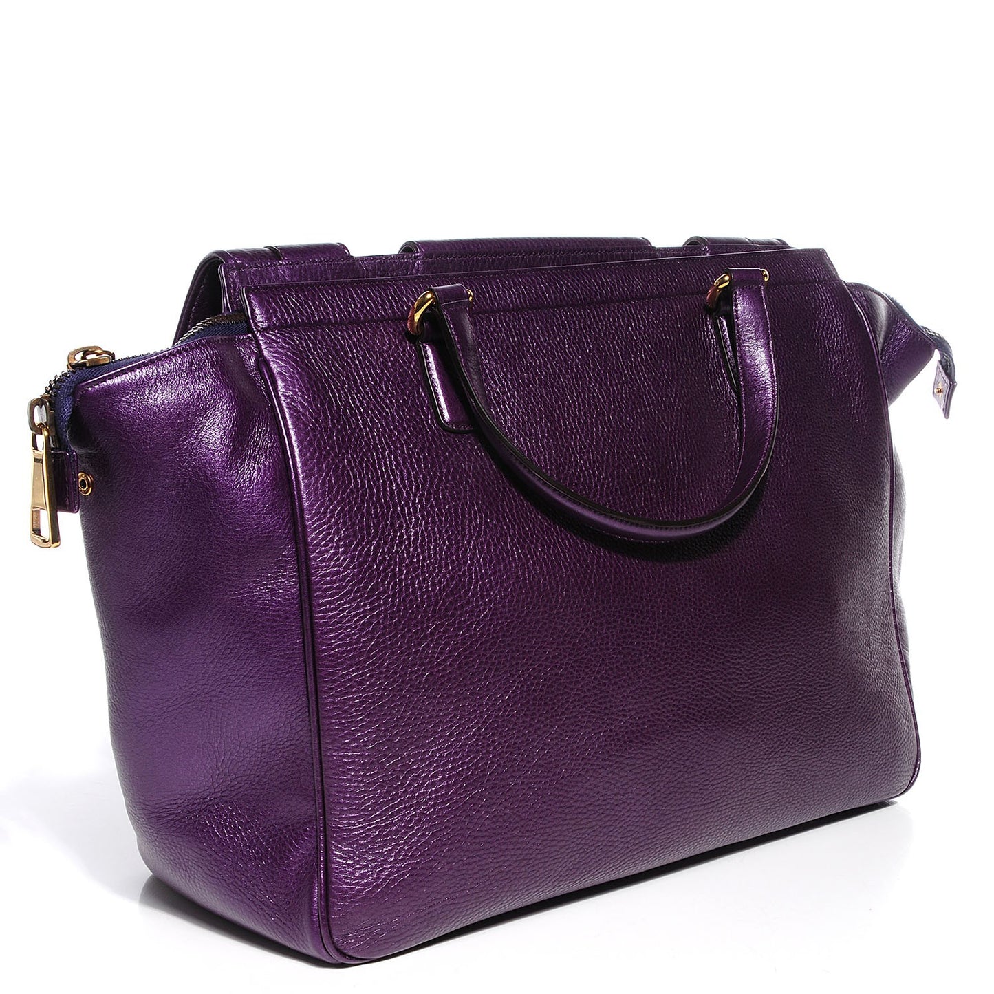 Metallic Pebbled Calfskin Medium 1973 Top Handle Satchel Purple