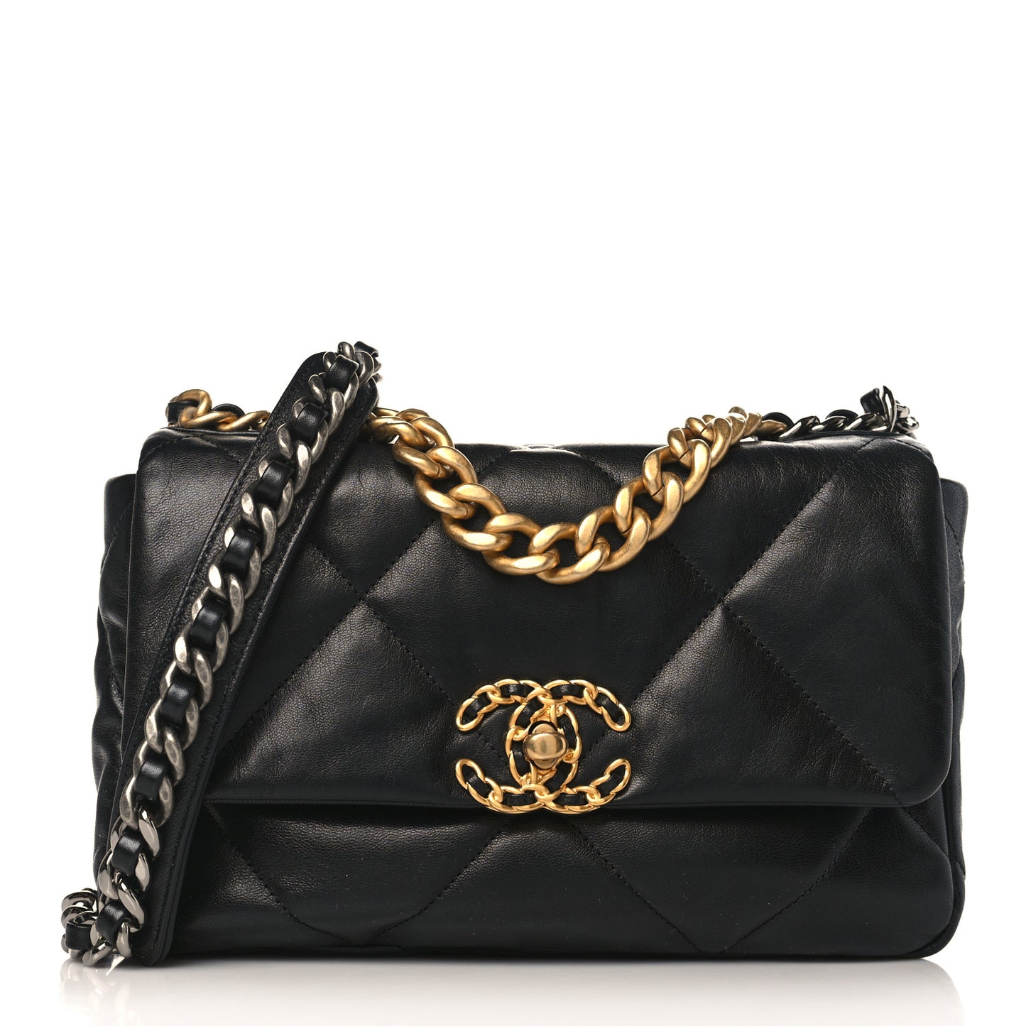 Shiny Goatskin Quilted Medium Chanel 19 Flap Black