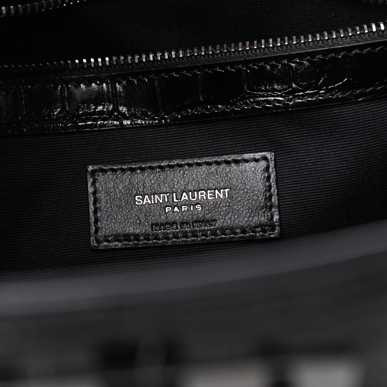 Saint Laurent Shiny Calfskin Crocodile Embossed Small Manhattan Shopper Tote Black 6 of 9