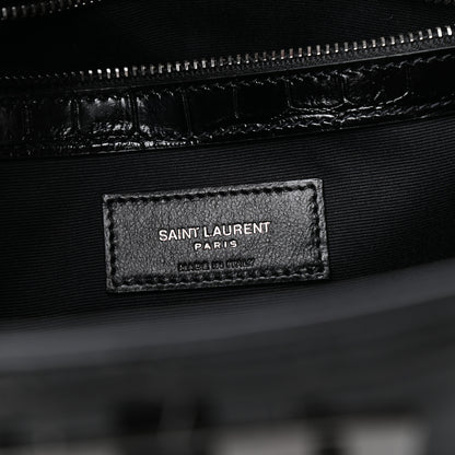 Saint Laurent Shiny Calfskin Crocodile Embossed Small Manhattan Shopper Tote Black 6 of 9