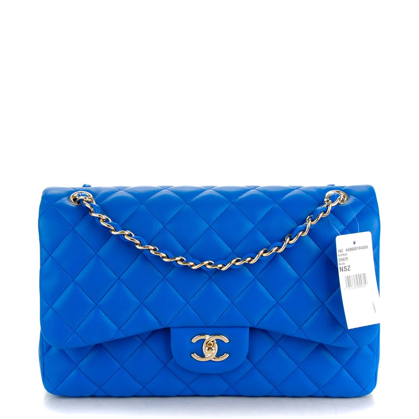 Lambskin Quilted Jumbo Double Flap Blue